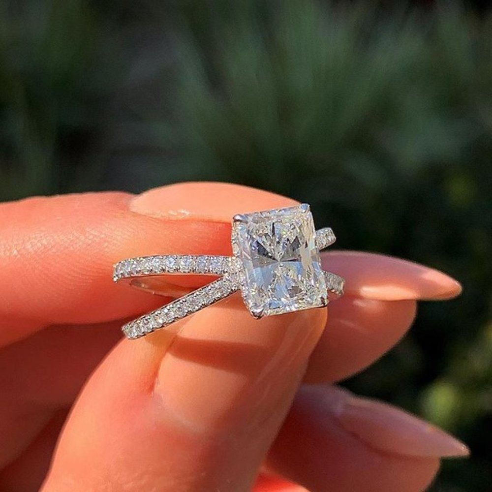 Emerald Cut Dimond Ring 925 Sterling Silver Titanium SZ: 6-10  FAST SHIPPING!